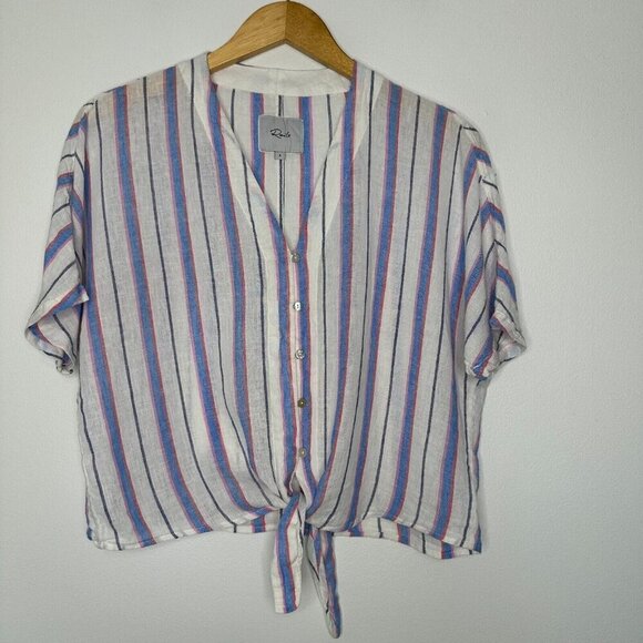 Rails Thea Tahiti Stripe Shirt Size S Cropped Tie Front - Picture 1 of 12